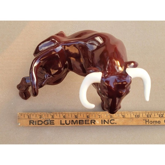 Vintage Ceramic Bull Mid Century Modern Figurine White Horns Handpainted - Picture 9 of 12